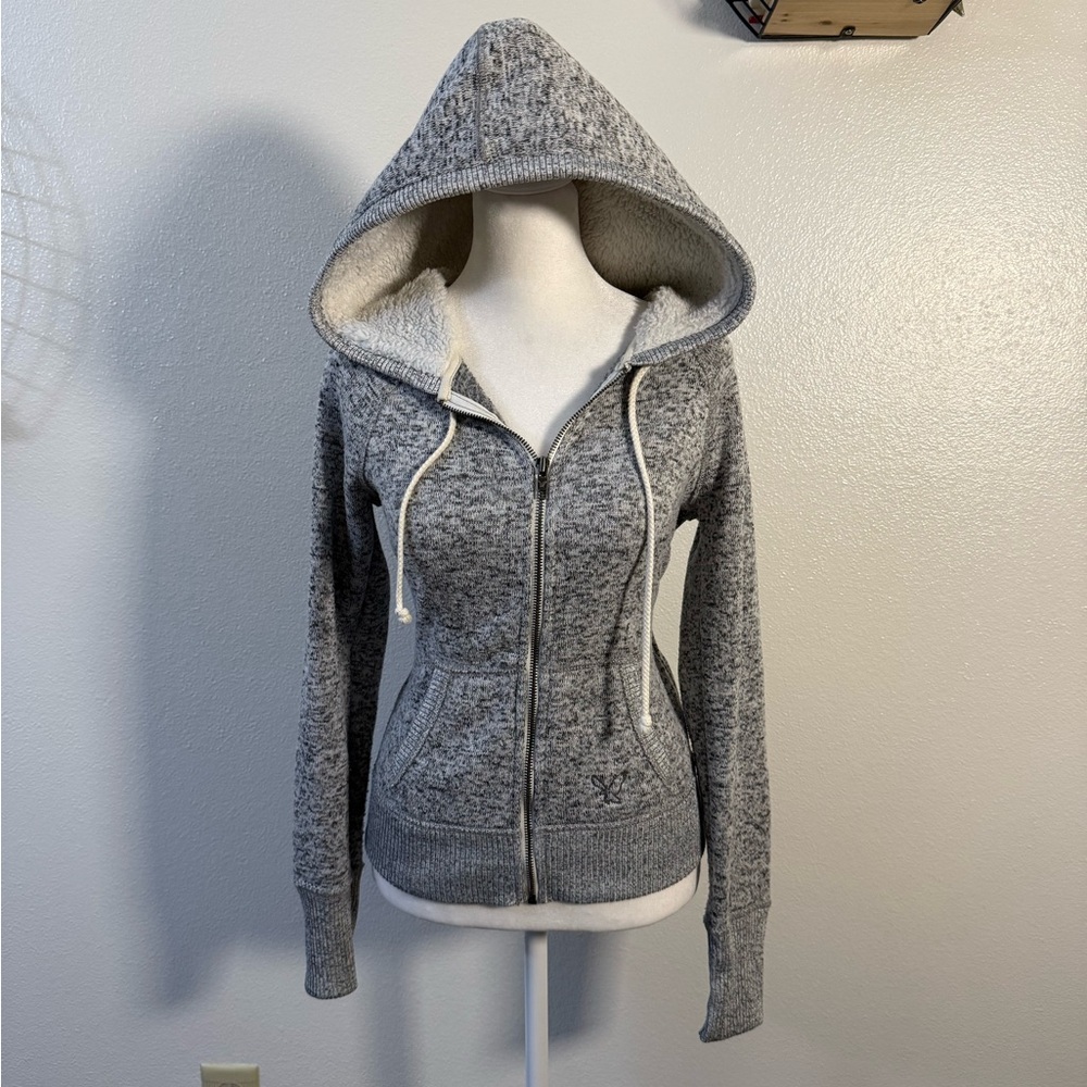 Y2K American eagle grey fur lined hoodie